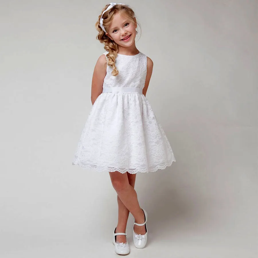 White Lace Short Nice Flower Girl Dresses First Communion