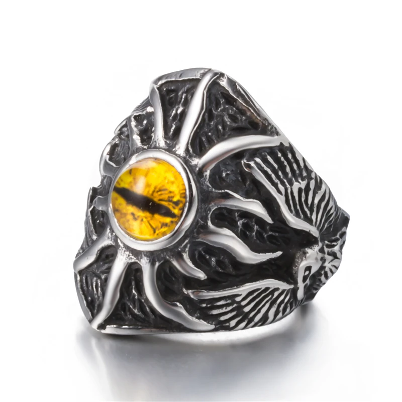 

Elfasio Men's Boy's Dragon eye Silver Vintage Stainless Steel Ring Titanium Fashion Jewelry