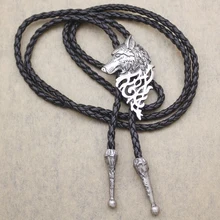 Винтажный кожаный галстук в стиле вестерн, серебро, золото, Стиль модерн, голова дира волка, Койот, мужской галстук бола, ювелирные изделия