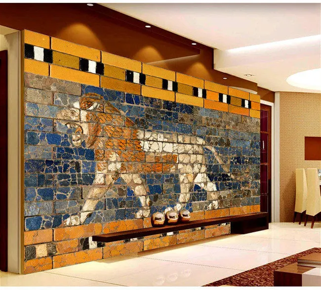 3D кирпичная стена окрашенные Лев живописи большое панно обои спальня гостиная ТВ фон картины Трехмерная обои