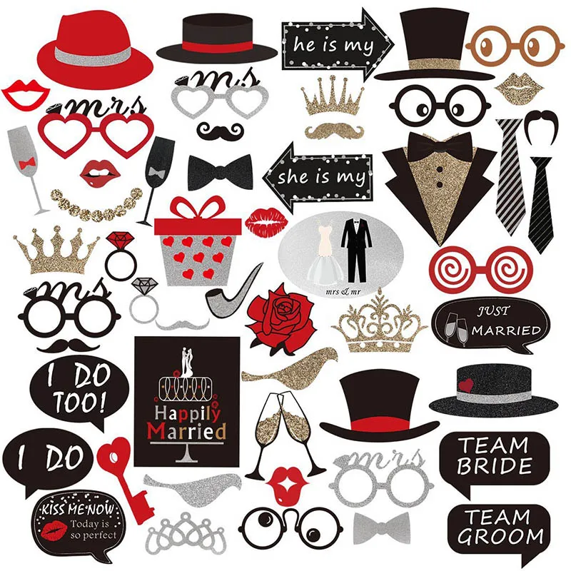 A1 OUDIROSE Photo Booth Props Wedding Decoration Birthday Party Photo Props Groom Bride Mask Glasses Mustache Lip Stickers Supplies - Цвет: A1
