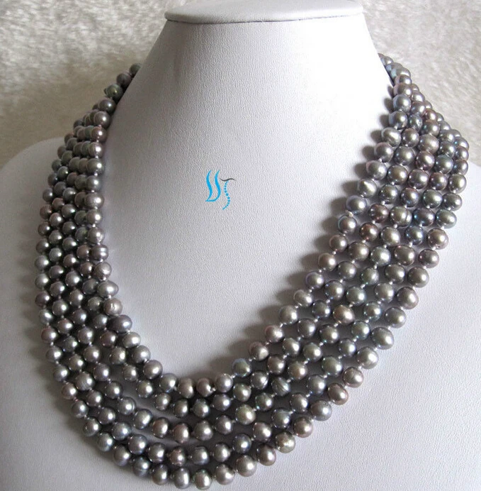 

Jewelr 005251 Long 80" 6-8mm Gray Freshwater Pearl Strand Necklace