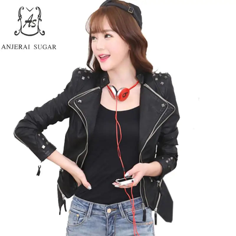 Autumn PU Leather jacket Women coat Black sexy Mandarin