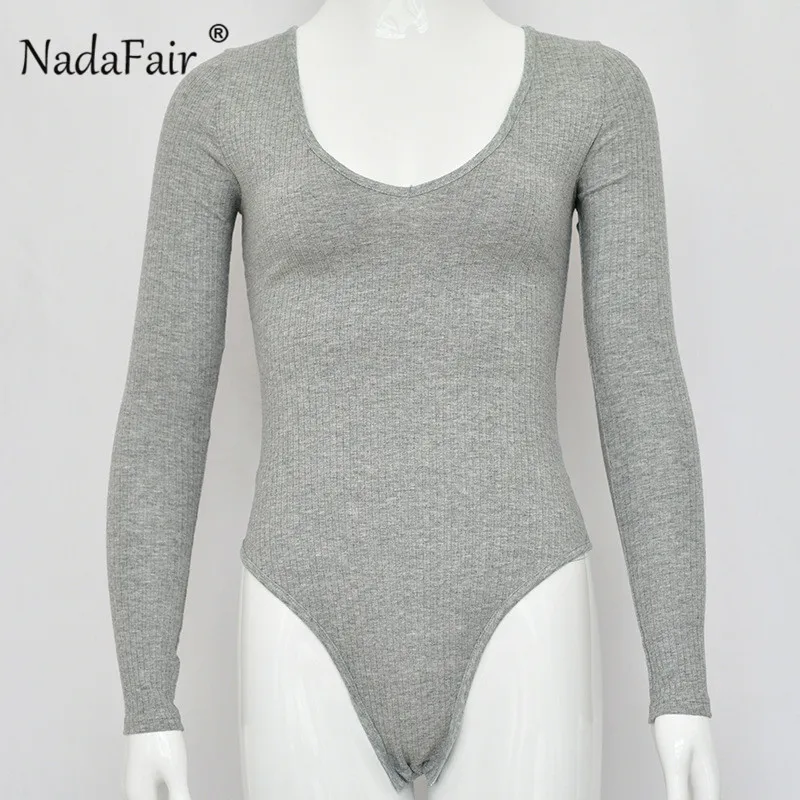 Nadafair пикантные с открытыми плечами длинным рукавом Хлопок Корректирующие боди для женщин для повседневное ребра вязать пляжные