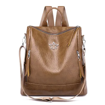 

2018 New Korean version of soft leather shoulder bag women's fashion Joker multi-purpose travel backpack large bags