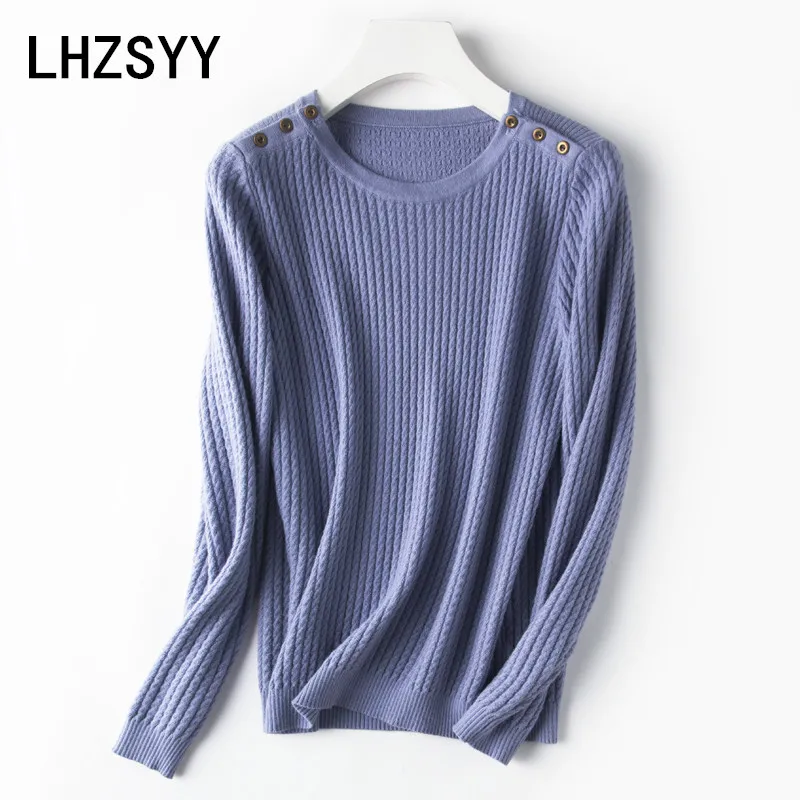 

LHZSYY Autumn and Winter New Women's Knitted Round Neck Sweater Slim High Quality Wool Pullover Solid Short Soft Female Sweaters