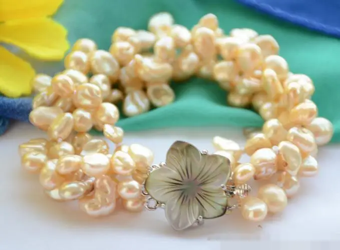 

1762 4strands yellow lamina BAROQUE KESHI REBORN PEARL bracelet
