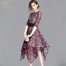 H han queen, летнее Новое Женское кружевное платье, цветочное, вязанное крючком, выдалбливают, Vestido, Несимметричное, повседневное, тонкое, офисное, тонкое, вечернее платье