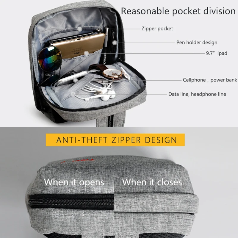 Tigernu الأزياء سفر الطفل أكياس الرجال حقيبة صدر للرجال Multifunctioanal Crossbody أكياس مكافحة سرقة النساء 9.7 \