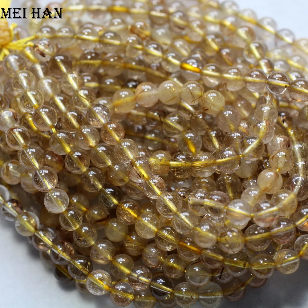

Meihan Natural Golden Rutilated quartz bracelet 7-7.5mm (52 beads/set/28g) smooth round loose beads for jewelry making design