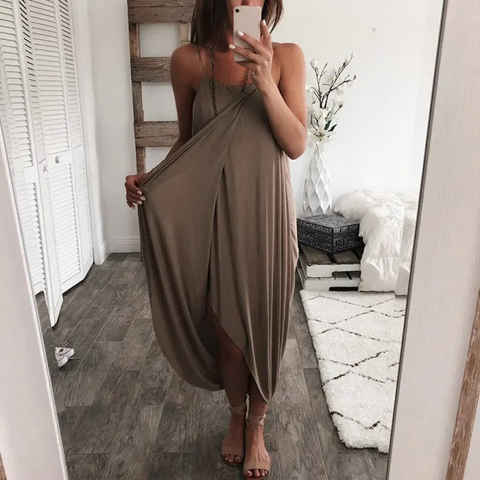 

solid Cotton Linen Casual women Summer Dress 2019 Sexy Spaghetti Strap V-neck Off Shoulder female Midi dresses Vestidos fashion