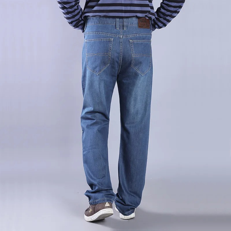 Плюс Размеры синие джинсы мужские джинсы Повседневное среднего талии свободные длинные брюки Мужской сплошной Прямые джинсы для Для