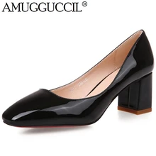 2017 New Arrival Black Red Pink Square Toe Fashion Sexy Casual Mid Heel Spring Autumn Girls Female Lady Shoes Womens Pumps D1036