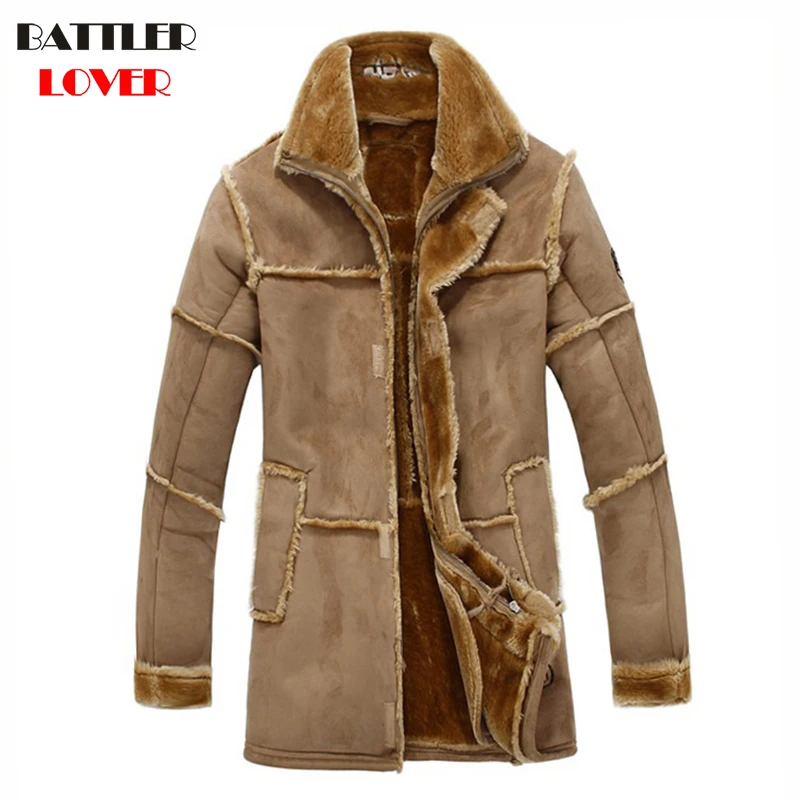 2018 Men Deer Velvet Coat Winter Suede Fabric Outwear Coats Mens Air Force Parka Jackets Leather Overcoats Hombre Work Clothes