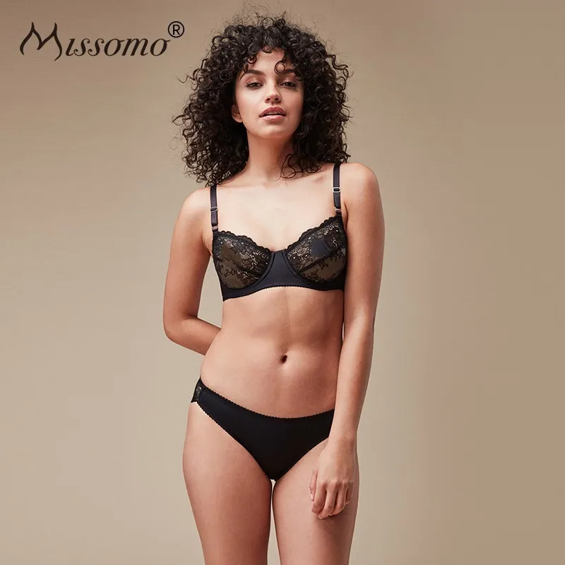 

Missomo 2019 New Fashion Sexy Simplicity Black Lace Pattern Hollow Perspective Foundation Sling Adjustable Single Bra