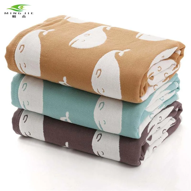 

High quality 100% Cotton Gauze bath towel for Adult Soft Cartoon whale Printed Children Boys Girls Wash Clothes blanket 70x140cm