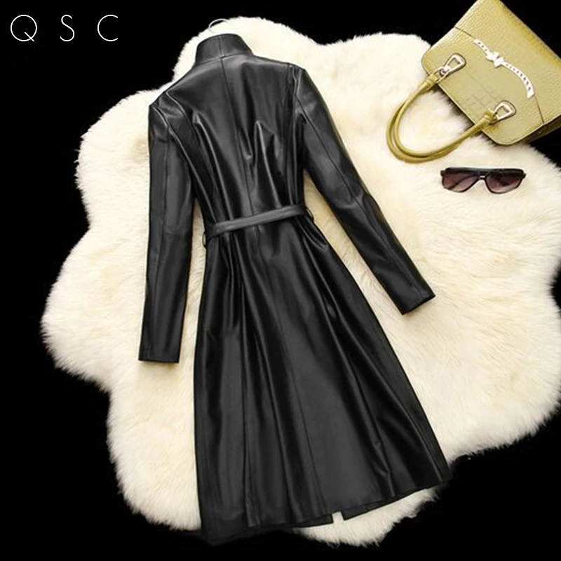 

2016 New Fashion New Real Sheepskin Leater Women Jaket Genuine Leather Coats Slim Cool Spring Autumn Winter Ladies Long Jackets