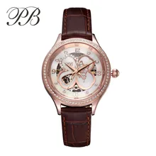 PB Luxury Fashion Brand Watch Women Dress Quartz Watch Genuine Leather Mechanical Women Watch HL598