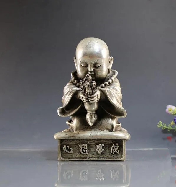 

China collectible archaize white copper young monk statue