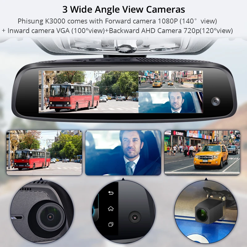 Phisung 3 CHS cameas RAM 2GB + ROM32GB Автомобильная камера в зеркале dvrs Android ADAS GPS навигатор DashCam