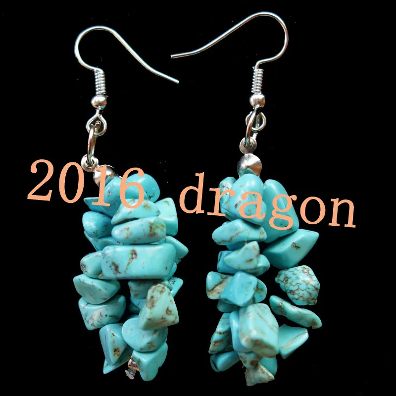 

YUTENG A Pair of Carved 60x15mm Blue Turquoises Stone chips Earrings LL23