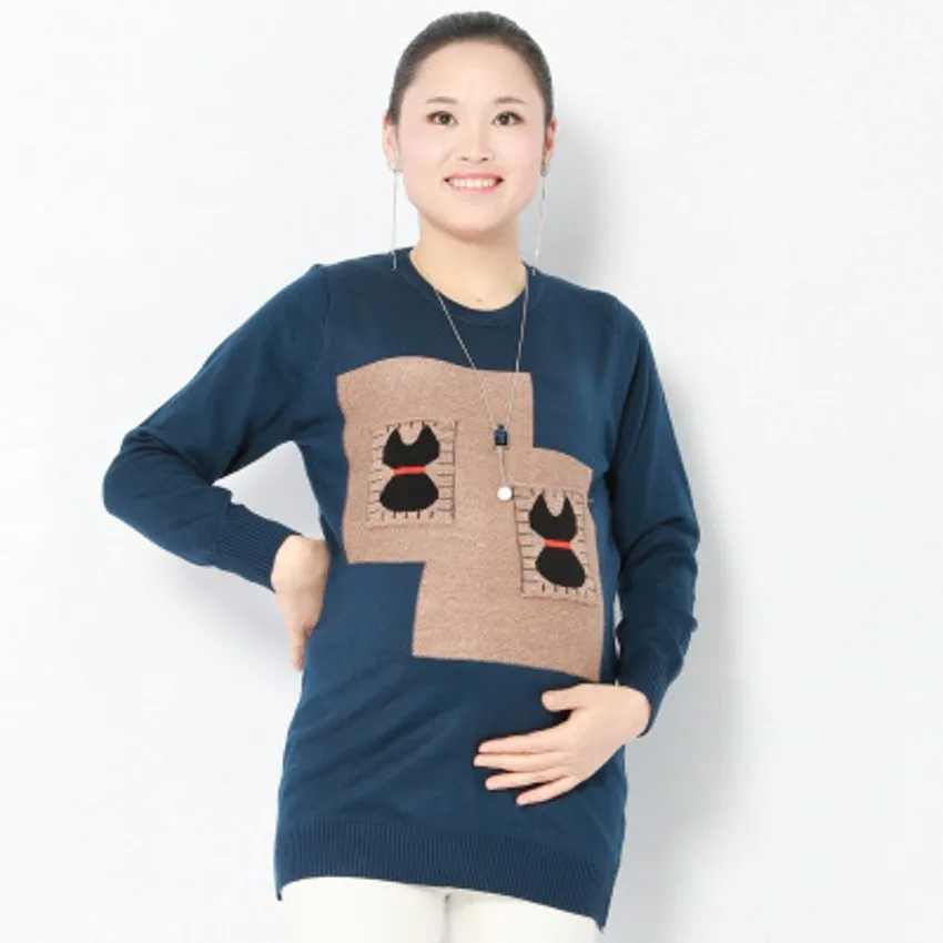 

2018 New Pregnant Women Plus Velvet Thickening Shirt Women Long-sleeved Warm Maternity Sweater