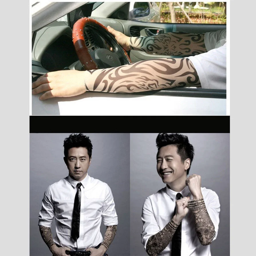 

Riding equipment seamless tattoo sleeves arm men women Punk Party Sunblock Cycling Excursion Gongdom Pick Up Long Opera Gloves