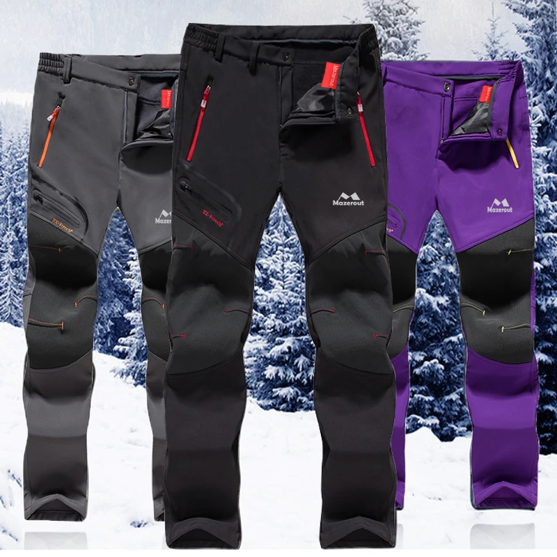 MAZEROUT mujer invierno impermeable Camping Trekking polar al aire libre senderismo pantalones escalada esquí cinturón Softshell pantalones viaje 5XL