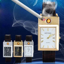 Перезаряжаемые беспламенные USB зажигалки часы relogio masculino ветрозащитные сигаретные часы с зажигалкой Hodinky Мужские кварцевые наручные часы