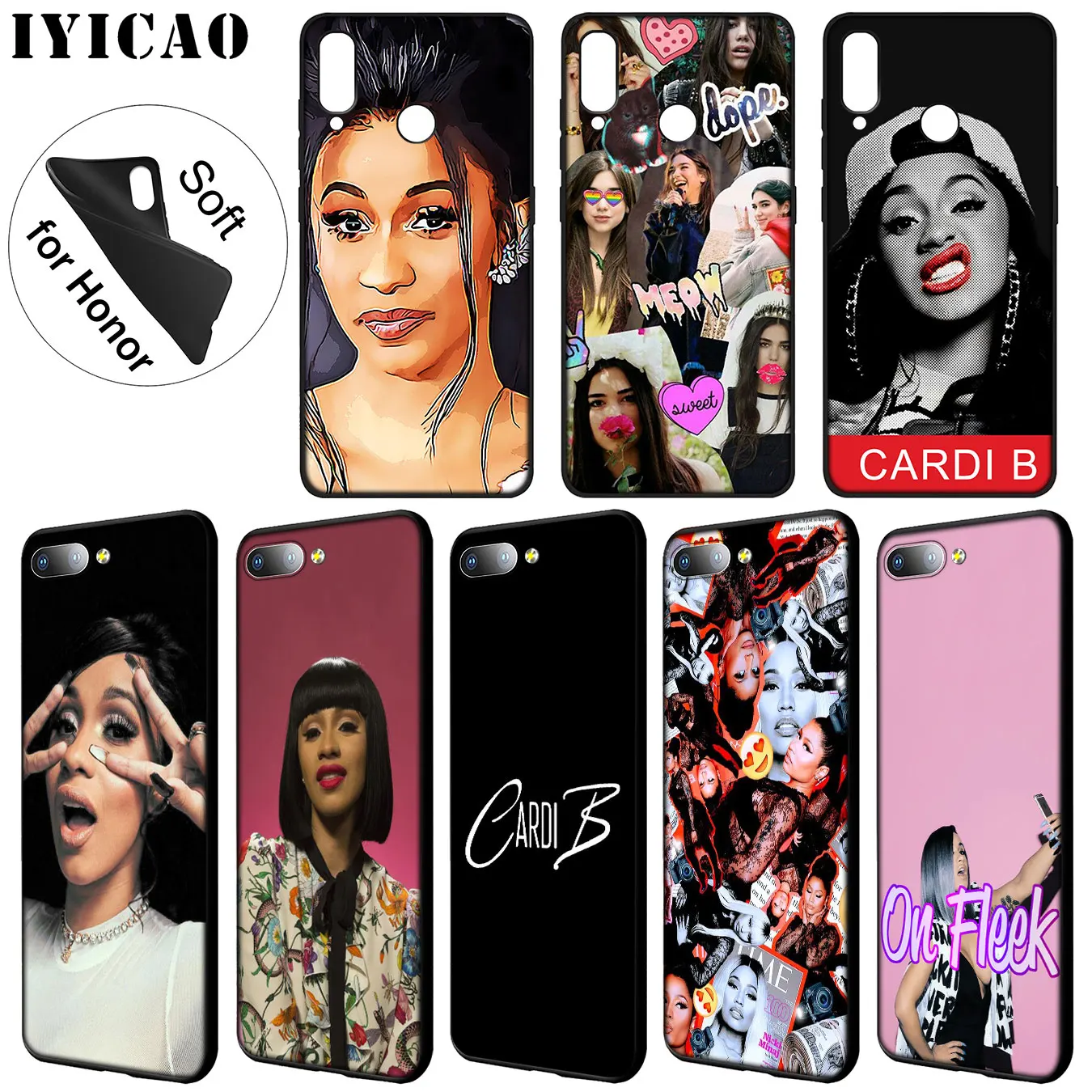IYICAO CardiB pop Cardi B Мягкий силиконовый чехол для телефона Huawei Y9 Y7 Y6 Prime 2019 Honor 20 8C 8X 8 9 9X 10