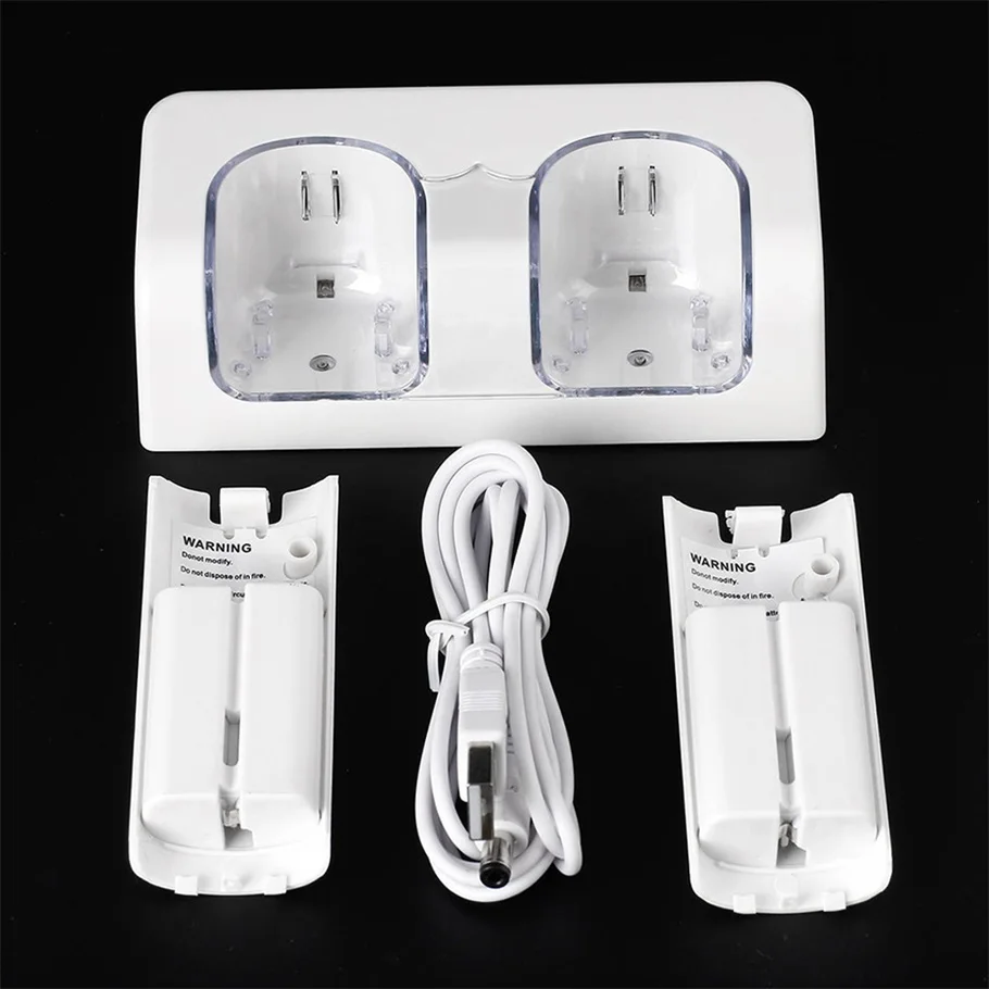

New White Convenient Remote Control Charger Dock Docking Station With 2X 2800mAh Rechargeable Battery Packs For Wii Wholesale