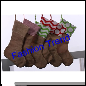 

10pcs/lot free shipping burlap canvas Christmas stocking monogram chevron good quality Christmas gift bag stocking 16*12inch