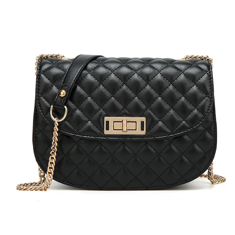 

New Designed Black Brown Red Korean Style Fashion Women Bag Diamond Chain Messenger Bag Flap Crossbody Bag