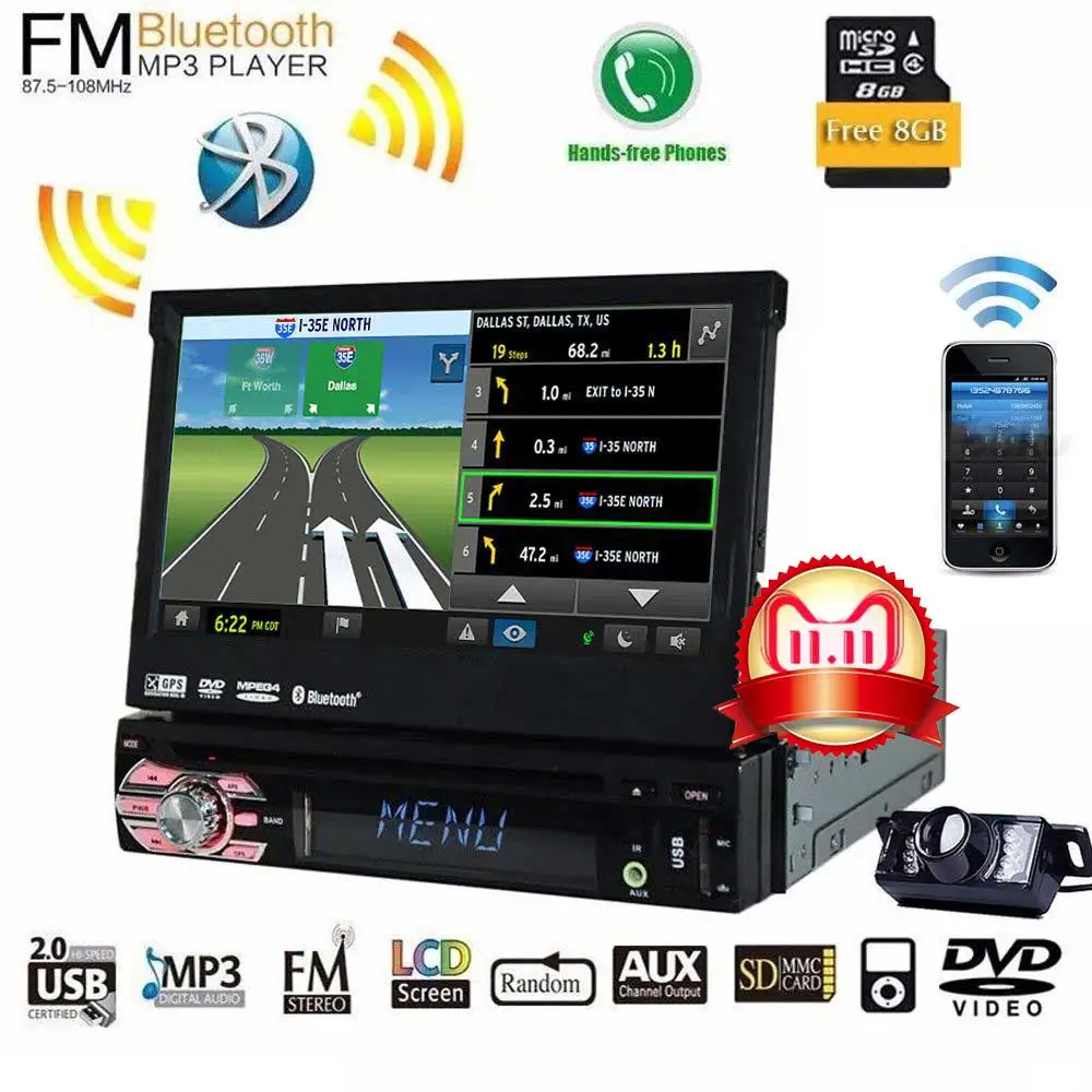 

Single Din, 7 Inch Digital LCD Monitor, Touchscreen, DVD/CD/MP3/USB/SD AM/FM, Wireless Remote, Bluetooth, Multi touch screen
