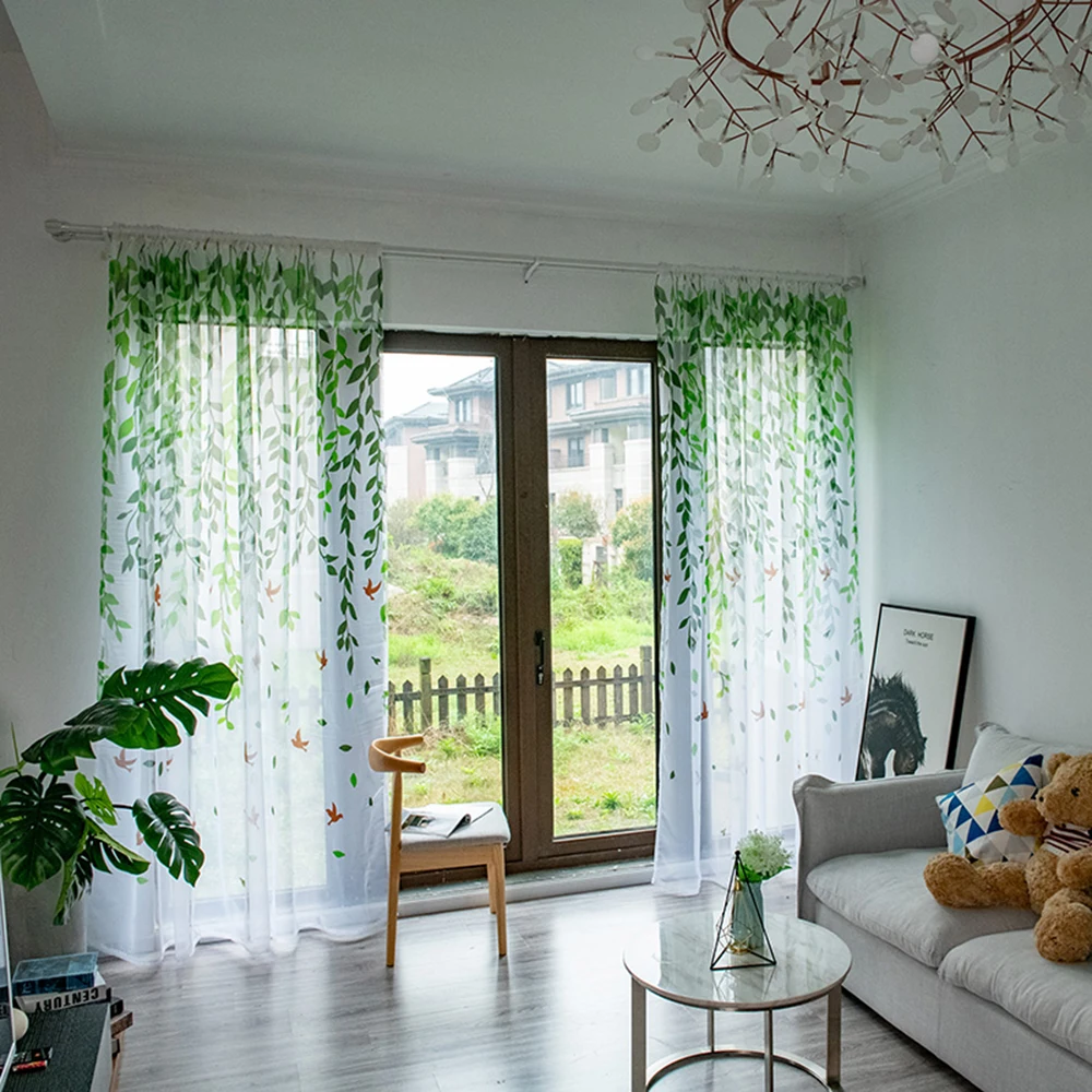

Plant Printing Yarn Curtain Window Tulle Curtains For Living Room Kitchen Modern Window Treatments Voile Curtains