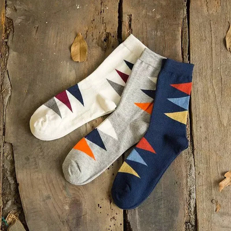 

1Pair Funny Crew Socks Men Geometric Patterns Personality Fashion Cotton Man Socks Autumn Winter Soft Warm Durable Comfortable
