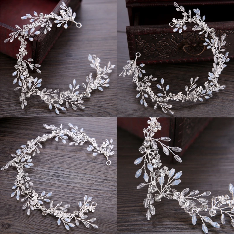 

White Bride Hair Band Golden Headband Wedding Bridal Pearl Accessories Tiara Ornaments