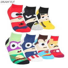 Популярные летние забавные мужские хлопковые носки с героями мультфильмов, невидимые дышащие тонкие счастливые носки до щиколотки, женские носки супергероя Marvel для подростков
