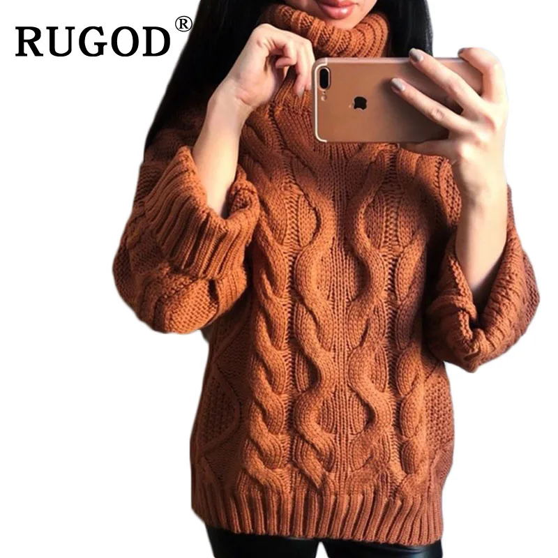 RUGOD модный однотонный кашемировый свитер с воротником-хомутом и рукавом летучая мышь, женские свитера и пуловеры, повседневные толстые теплые женские свитера