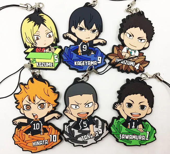 Haikyuu аниме брелок 6 шт./лот Oikawa Tooru Kozume Kenma Kuroo Tendo Satori Koutarou Hinata Резиновый