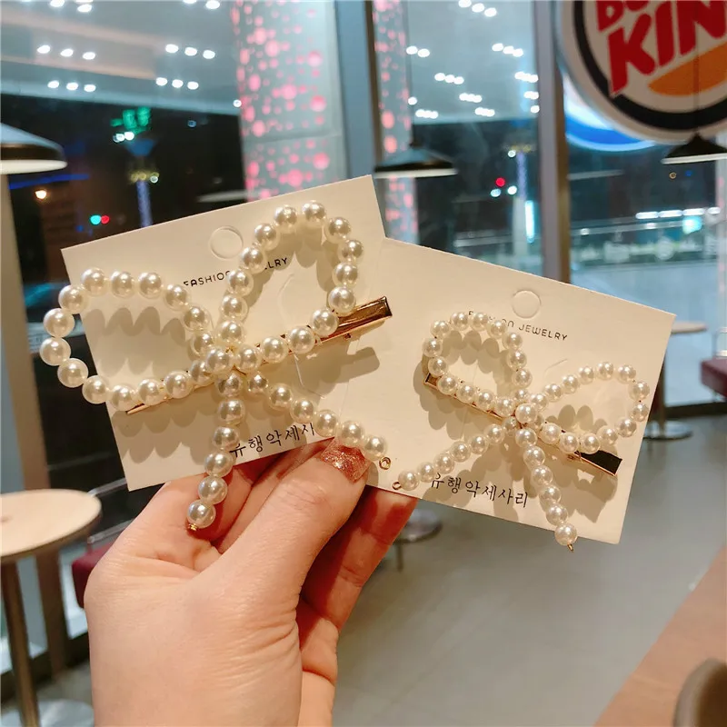 

Stonefans 2019 Fashion Simulated Pearl Bow Barrette Hair Clip for Women Bridal Hairpins Pearls Wedding Hair Styling Accessories