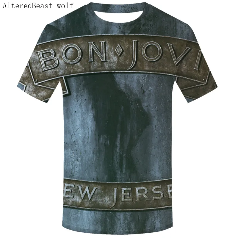 Мужская футболка с коротким рукавом Bon Jovi круглым вырезом в стиле панк рок