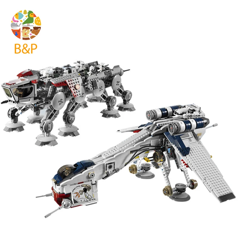 

lepin DHL 1788pcs 10195 Star Model Wars Republic Dropship with AT-OT Walker Building blocks Bricks Compatible 05053 Toy Gift