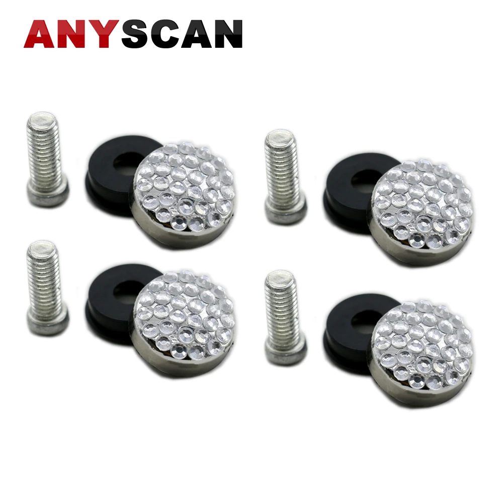 4X Diamond Bling Crystal Covers Car Screw Bolt Caps License Plate Frame