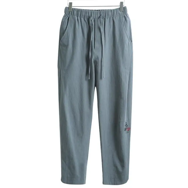 

2019 New Design Chinese Kungfu Pants Trousers Traditional Tang Suit Clothing Embroidery Linen Pants M-5XL