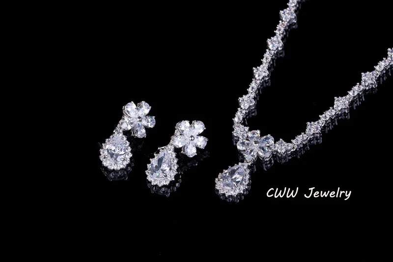 Роскошные свадебные аксессуары белого золота сверкающий кубический цирконий кристалл набор украшений для подружек невесты свадебный подарок T120
