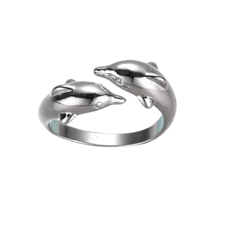 New Fashion Silver Color Party Wedding Rings For Women Cute Lovers Couples Dolphin Adjustable Ring Female Jewelry Accessories