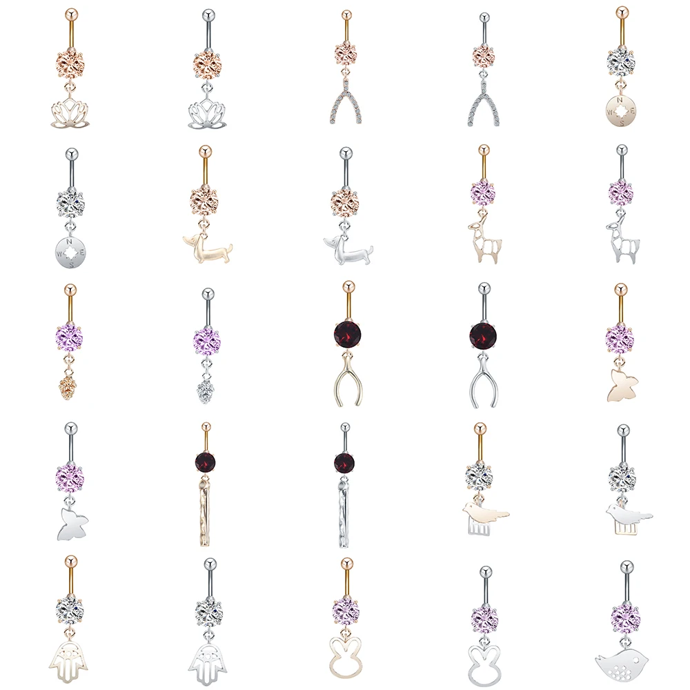 

Chereda Stainless steel Belly Button Ring for Women 13 Style Drop Body Jewelry Piercing Crystal Stones Navel Body Jewelry