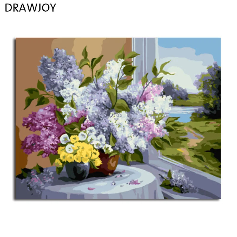 

DRAWJOY Framed DIY Painting By Numbers Flower DIY Digital Canvas Oil Painting Home Decor For Living Room Wall Art