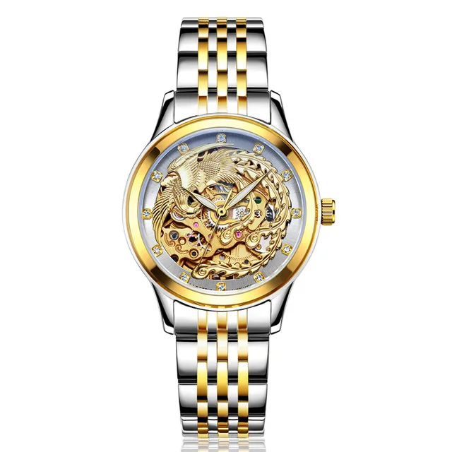 

LAOGESHI Luxury Dragon & phoenix women watch men hollow engraving automatic mechanical watches Gold Clock Orologio Donna gift